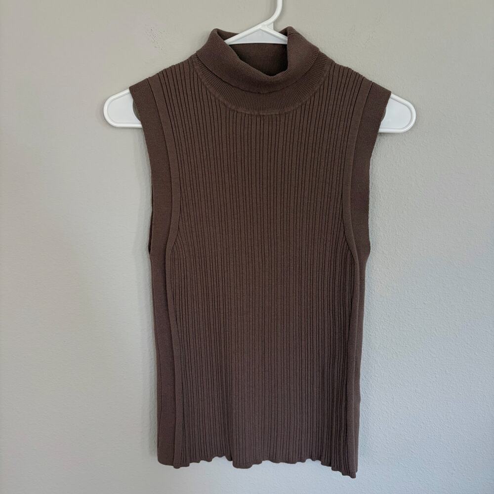 VARLEY Brown Anastasia Ribbed Knit Turtleneck Tank (M)